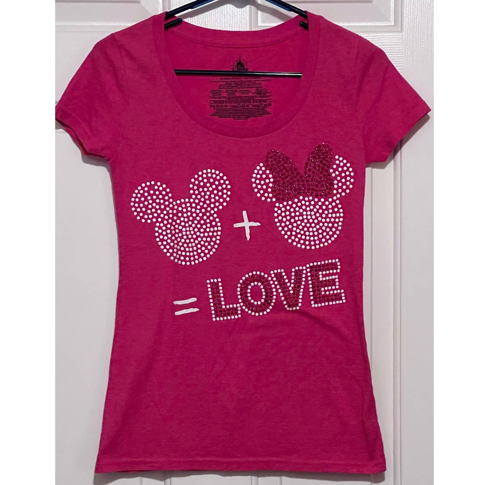 Disney Store Women's Red Short Sleeve T-Shirt Mickey + Minnie = Love Size XS
